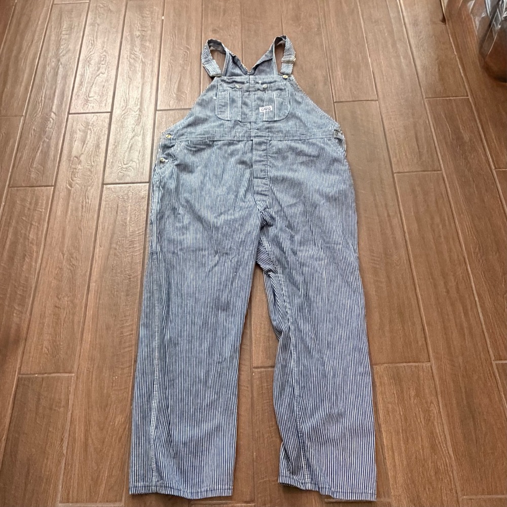 Big Smith Mens Hickory Stripe Bib Overalls Vintage Made in USA Blue White 48x30